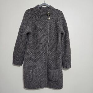 Truly By Part Two Chunky Textured Knit Long Cardigan Wool Blend  S Gray Brown